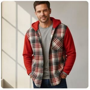 Tag Rag Hoodie Shirt Jacket Vintage Red Plaid Rare Made In USA Mens Size M